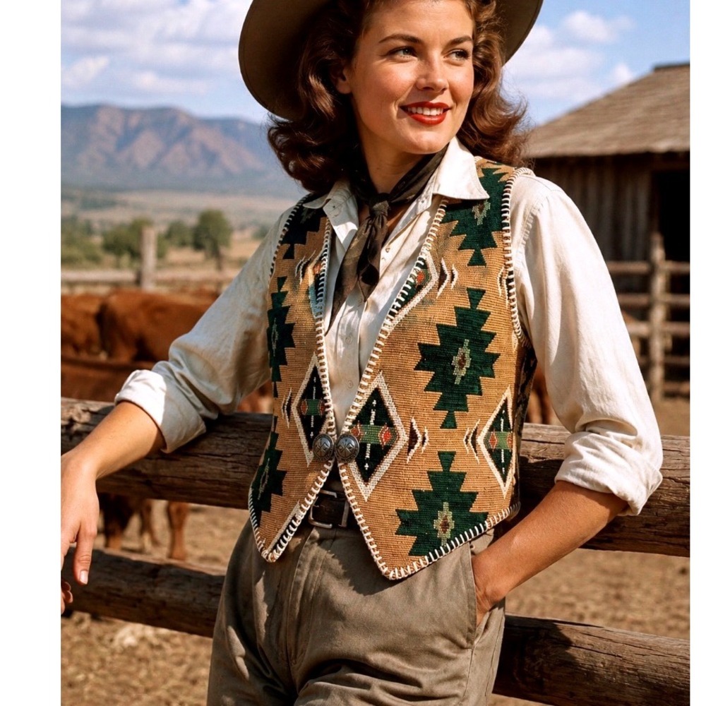 Longhorn River Western Wear Tapestry Vest Southwestern Concho Button Small